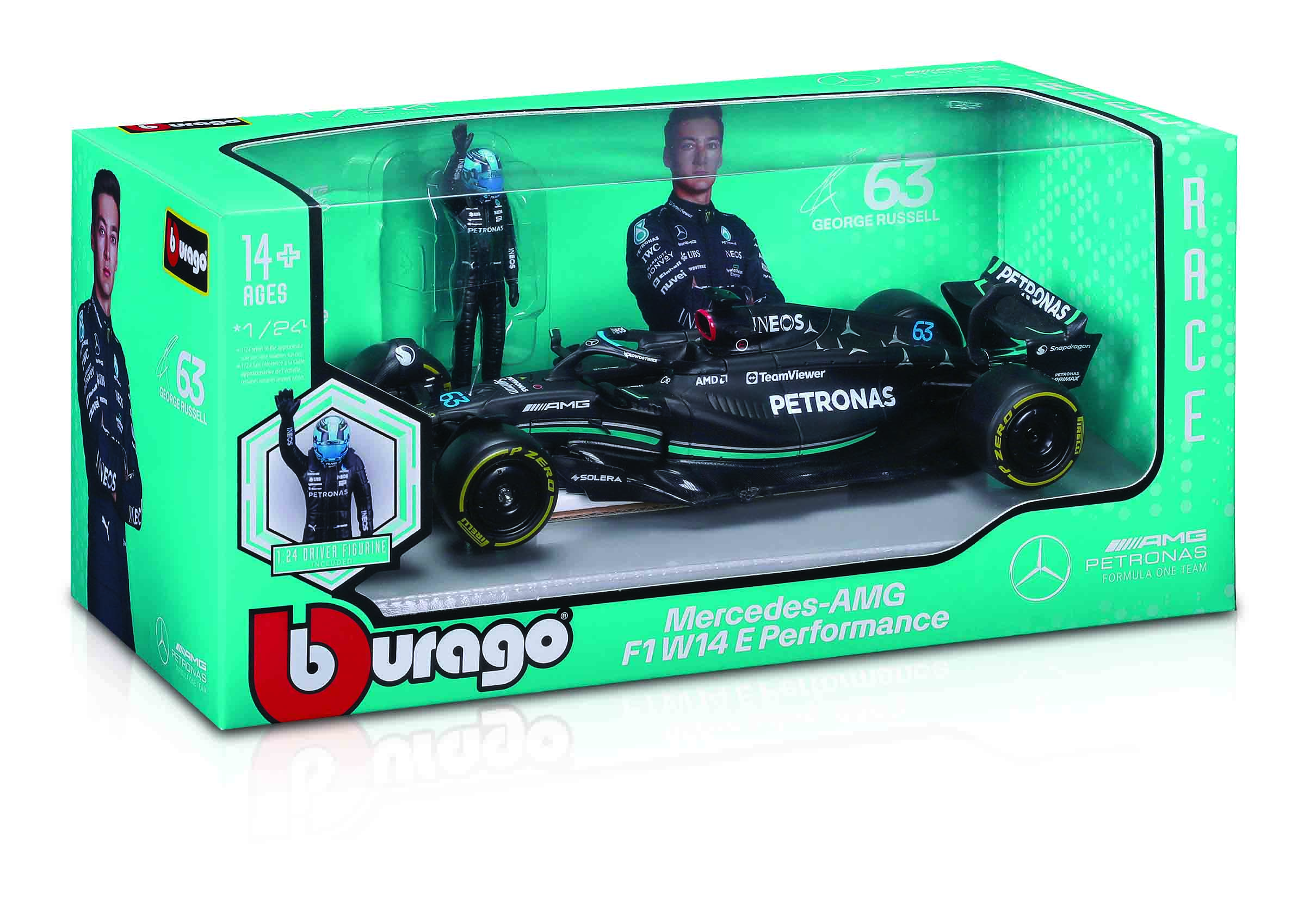 1:24 Race Mercedes W14  c/ Boneco 