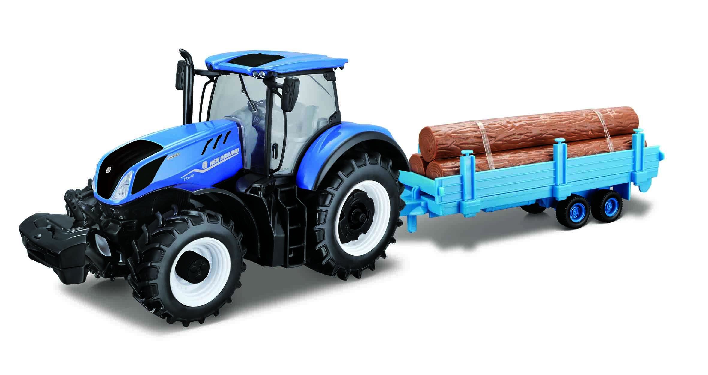 1:32 New Holland T7.315 c/ reboque e troncos